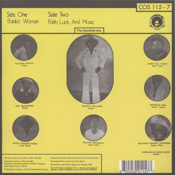 The Apostles – Banko Woman (7", Cultures Of Soul Records, 2017) Back Cover