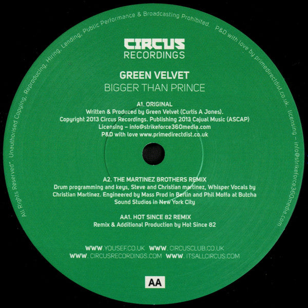 Green Velvet : Bigger Than Prince (12", Bla)