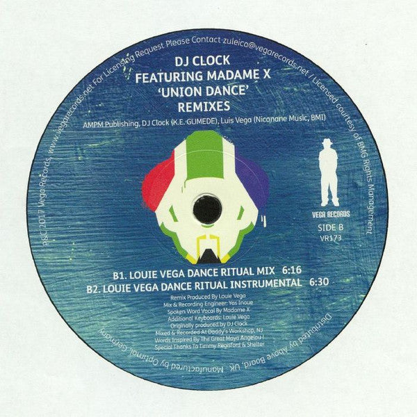 DJ Clock Madame X – Union Dance (Louie Vega Remixes) (12", Vega Records, 2017) Back Cover