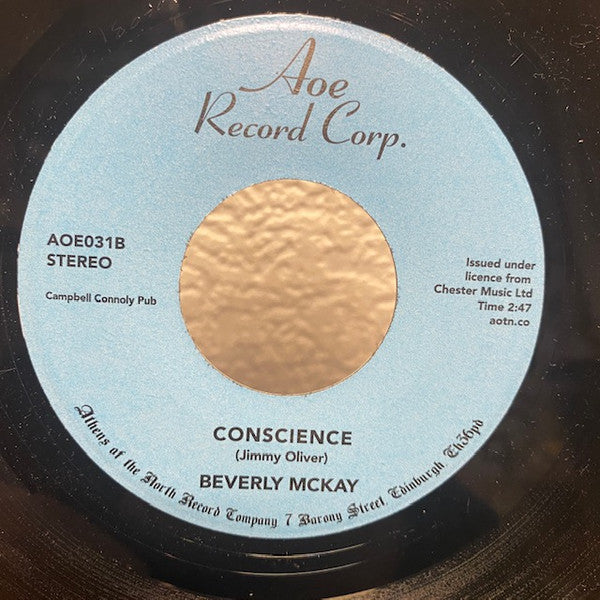Beverly McKay – Say It With Feeling / Conscience (7", AOE, 2018) Back Cover