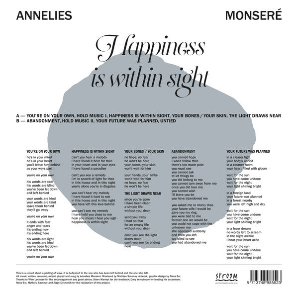 Annelies Monseré – Happiness Is Within Sight (LP, Stroom, 2018) Back Cover