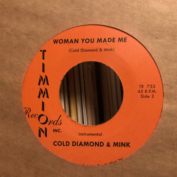 Carlton Jumel Smith Cold Diamond & Mink – Woman You Made Me (7", Timmion Records, 2019) Back Cover
