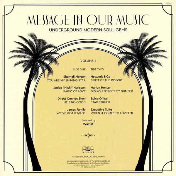 Various – Message In Our Music Volume II (LP, SOL Discos, 2020) Back Cover