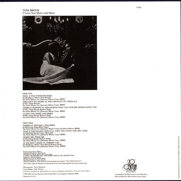 Tom Brock – I Love You More And More (LP, Mr Bongo, 2021) Back Cover