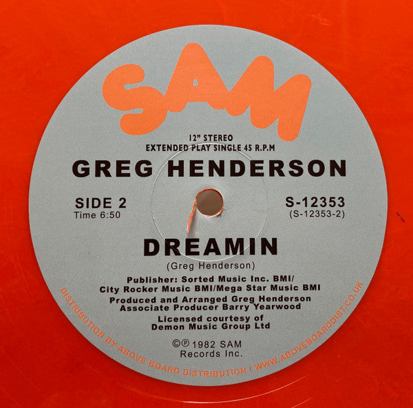 Greg Henderson – Dreamin (12", Orange, Sam Records, 2021) Back Cover
