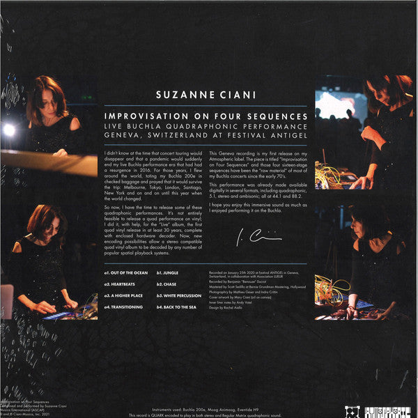 Suzanne Ciani – Improvisation On Four Sequences At Festival Antigel (LP, Atmospheric, 2021) Back Cover