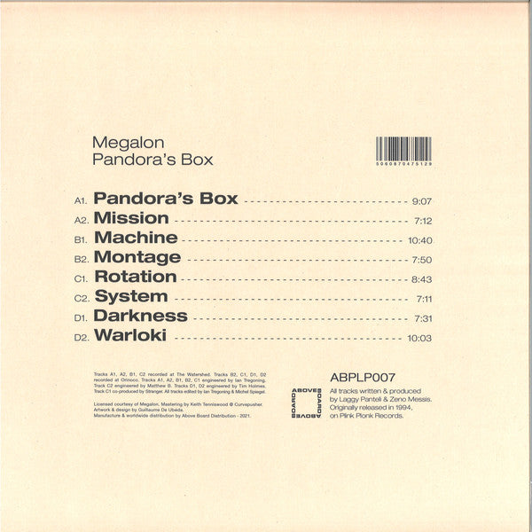 Megalon – Pandora's Box (2xLP, Above Board Projects, 2021) Back Cover
