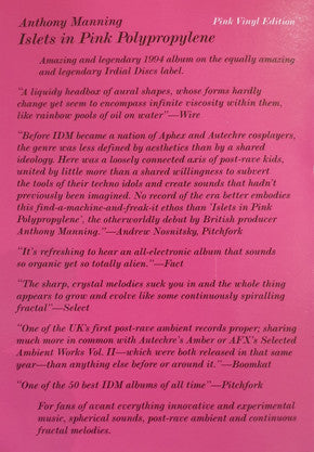 Anthony Manning – Islets In Pink Polypropylene (LP, Pink, Mental Groove Records, 2021) Back Cover