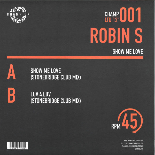 Robin S – Show Me Love / Luv 4 Luv (12", Champion, 2022) Back Cover