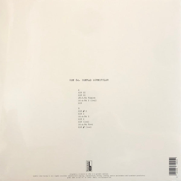 Conrad Schnitzler – Con 84 (LP, Bureau B, 2022) Back Cover