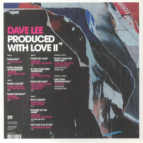 Dave Lee – Produced With Love II (2x12"+12", Z Records, 2022) Back Cover