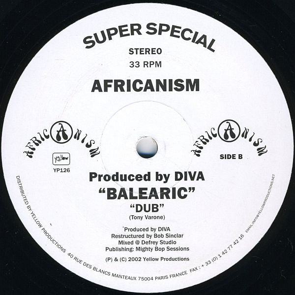 Africanism – Balearic (12", Yellow Productions, 2002) Back Cover