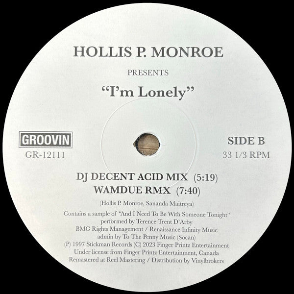 Hollis P. Monroe : I'm Lonely (12", RM)