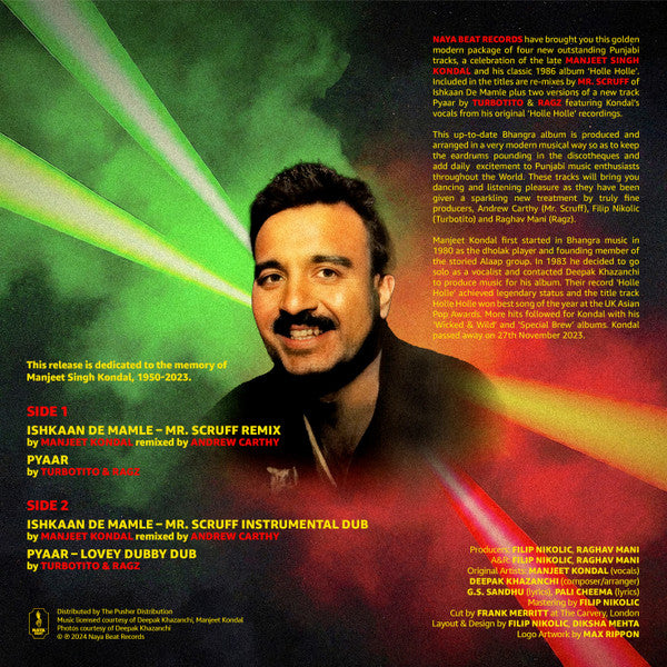 Manjeet Kondal Mr. Scruff Turbotito Ragz – Bhangra House Xtc (Holle Holle Revisited) (12", Naya Beat Records, 2024) Back Cover