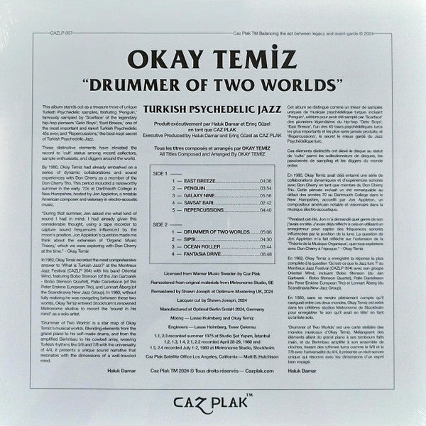 Okay Temiz – Drummer Of Two Worlds (LP, CAZ PLAK, 2024) Back Cover
