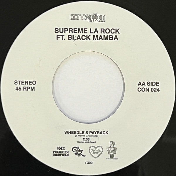 Supreme La Rock Black Mamba – Wheedle's Groove / Wheedle's Payback (7", Conception Records, 2024) Back Cover