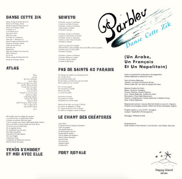 Parbleu – Danse Cette Zik (LP, Happy Island, 2024) Back Cover