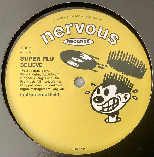 Super Flu – Believe (12", Nervous Records, 2024) Back Cover