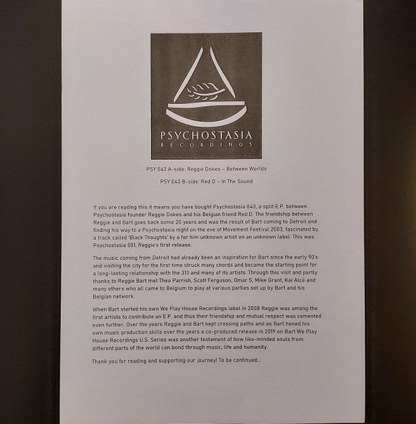 Reggie Dokes Red D – Between Worlds / In The Sound (12", Psychostasia Recordings, 2024) Back Cover