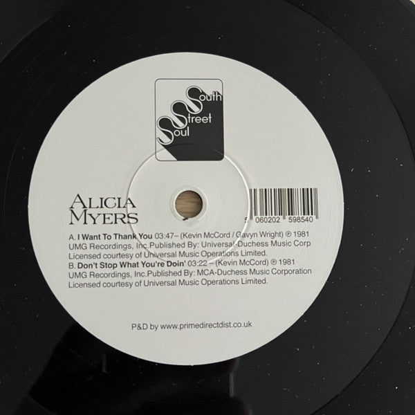 Alicia Myers : I Want To Thank You / Don't Stop What You're Doin (7")