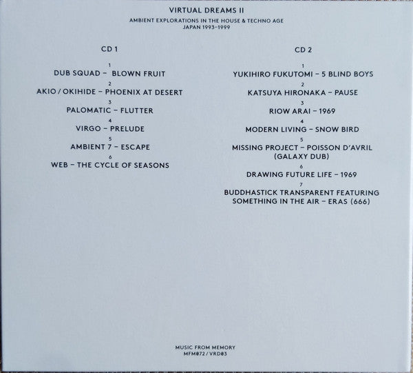 Various – Virtual Dreams II - Ambient Explorations In The House & Techno Age, Japan 1993-1999 (2xCD, Music From Memory, 2024) Back Cover