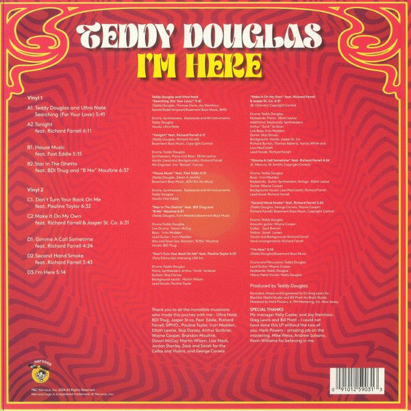 Teddy Douglas – I'm Here (2x12", Nervous Records, 2024) Back Cover