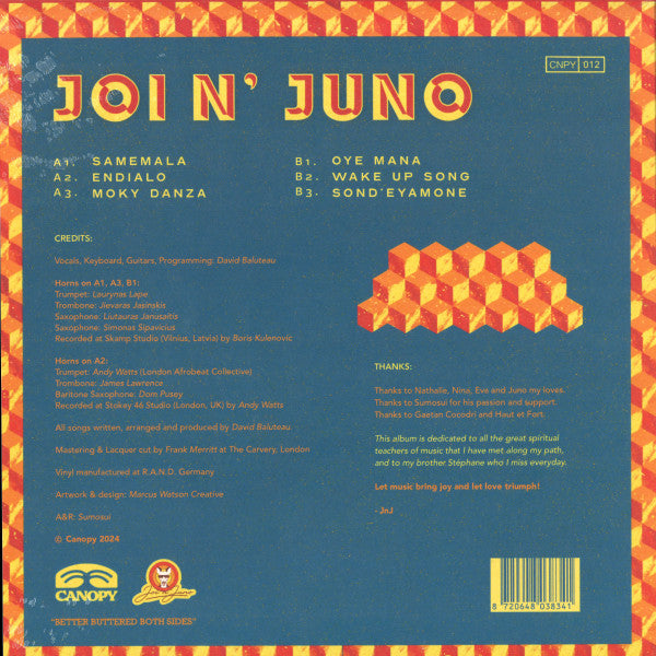 Joi N' Juno – Samemala (LP, Canopy Records, 2023) Back Cover