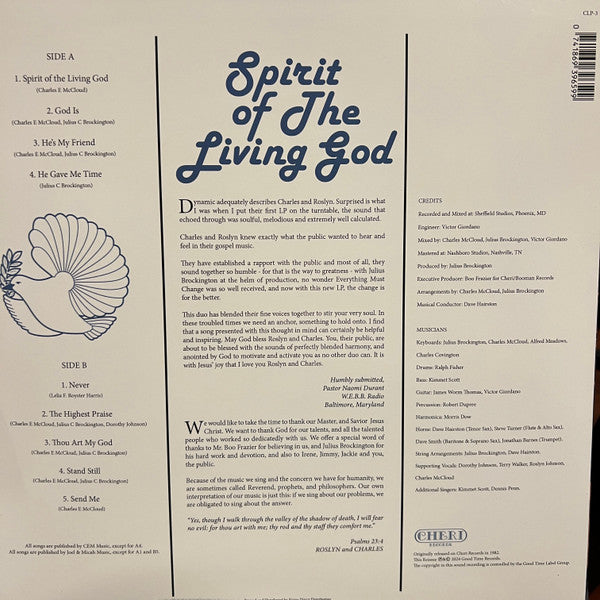 Roslyn & Charles – Spirit Of The Living God (LP, Yellow, Cheri Records, 2024) Back Cover