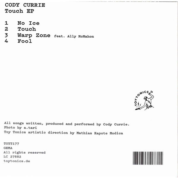 Cody Currie – Touch EP (12", Toy Tonics, 2024) Back Cover