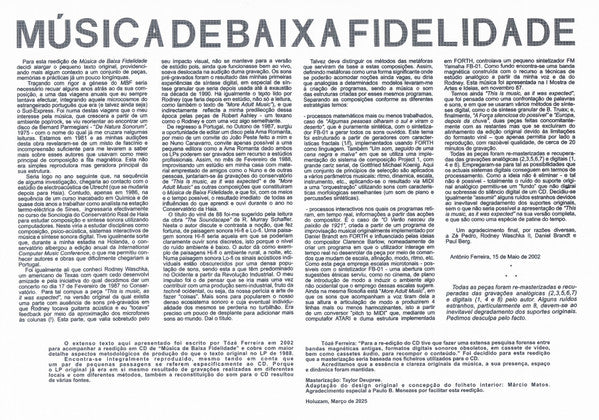 Tózé Ferreira : Música De Baixa Fidelidade (LP, Album, RE, RM)