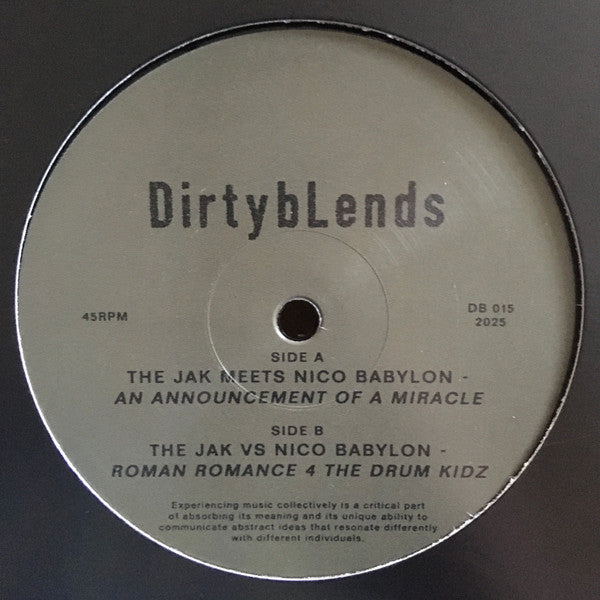 Nico Babylon The Jak – An Announcement Of A Miracle / Roman Romance 4 The Drum Kidz (12", Dirty Blends, 2025) Front Cover
