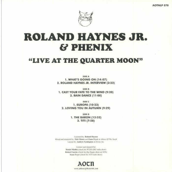 Roland Haynes Jr. Phenix – Live At The Quarter Moon (2xLP, Athens Of The North, 2023) Back Cover