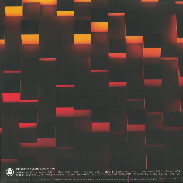 C418 – Minecraft Volume Beta (2xLP, Red With Yellow Splatter, Ghostly International, 2020) Back Cover