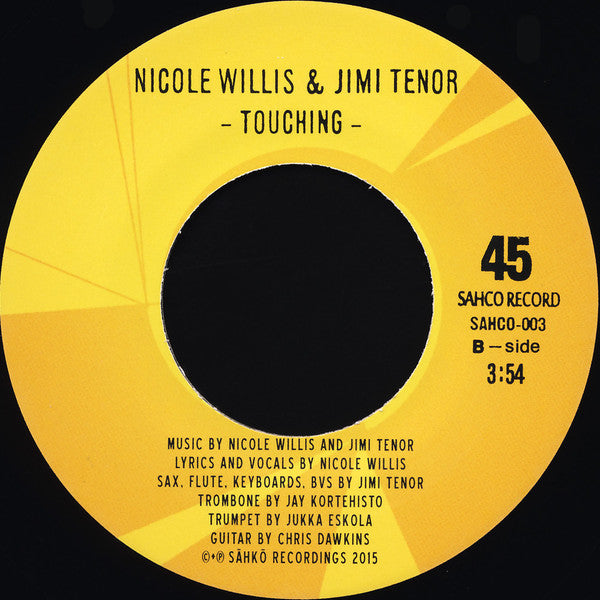 Nicole Willis Jimi Tenor Tony Allen – All For You (7", Sahco Records, 2015) Back Cover