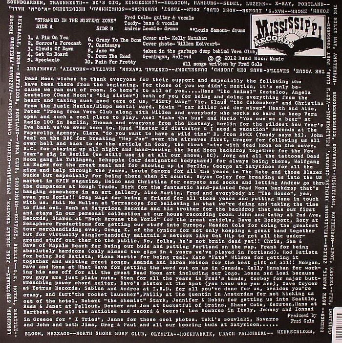 Dead Moon – Stranded In The Mystery Zone (LP, Mississippi Records, 2018) Back Cover