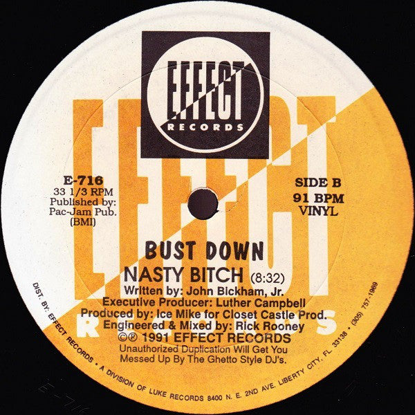 Bust Down – Putcha Ballys On (12", Effect Records, 1991) Back Cover