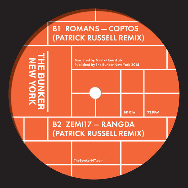 Patrick Russell – The Bunker Remixes (12", blue vinyl, The Bunker New York, 2016) Image 3