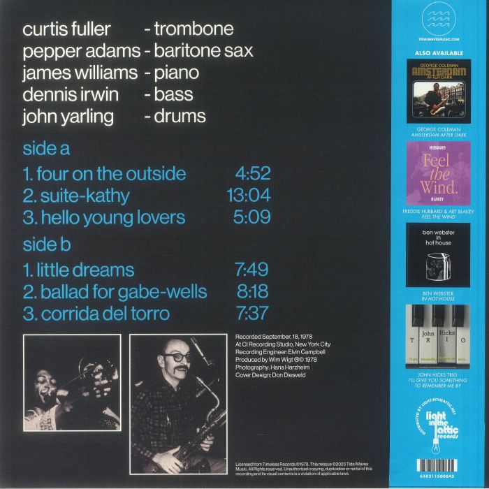 Curtis Fuller – Four On The Outside (LP, Tidal Waves Music, 2023) Back Cover