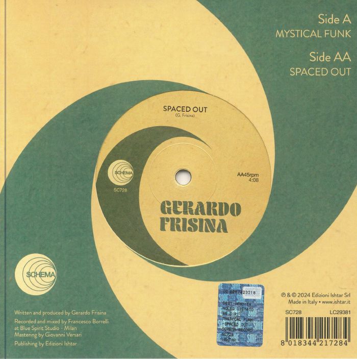 Gerardo Frisina – Mystical Funk / Spaced Out (7", Schema, 2024) Back Cover