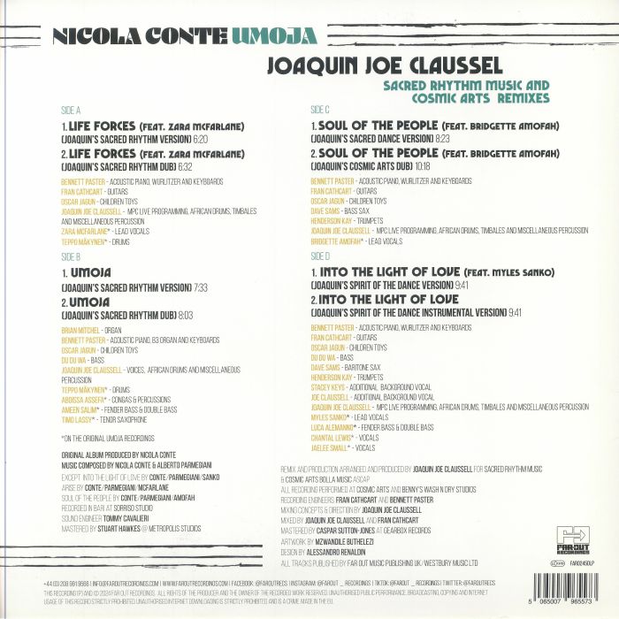 Nicola Conte – Umoja (Joaquin Joe Claussell Sacred Rhythm Music & Cosmic Arts Remixes) (2xLP, Far Out Recordings, 2024) Back Cover