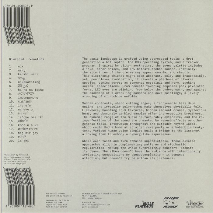 Kiwanoid – Vanatühi (LP, Mille Plateaux, 2024) Back Cover