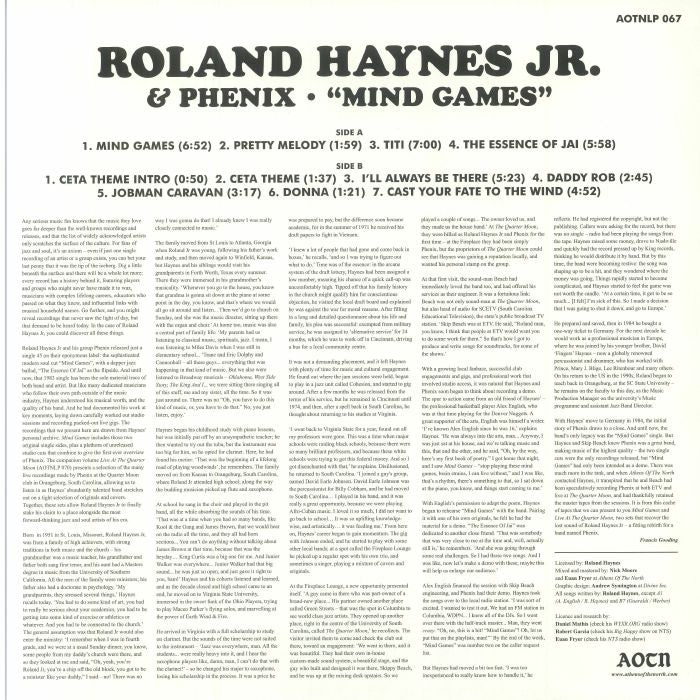 Roland Haynes Jr. Phenix – Mind Games (LP, Athens Of The North, 2024) Back Cover