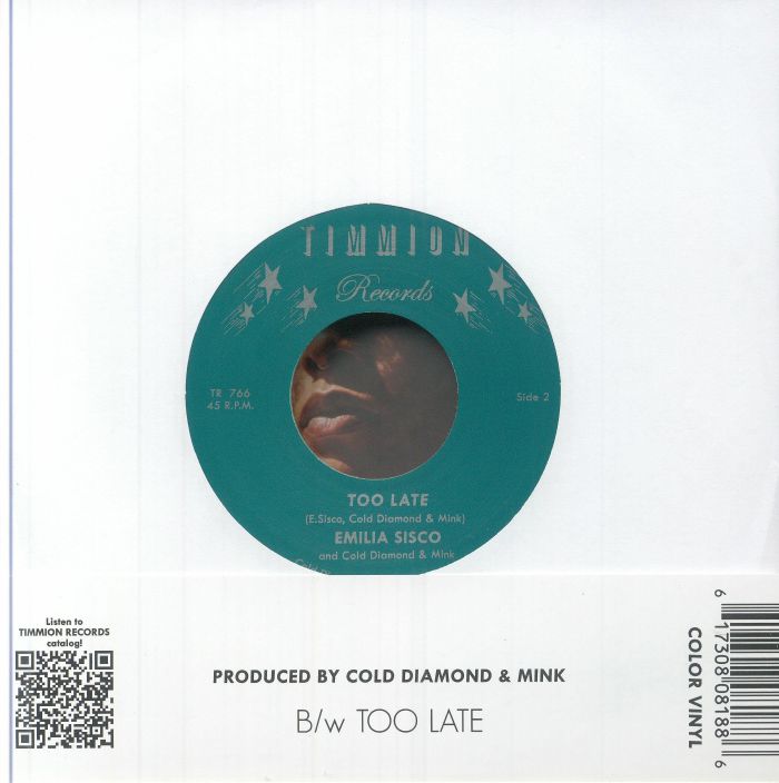 Emilia Sisco – Your Girl / Too Late (7", Transparent, Timmion Records, 2024) Back Cover