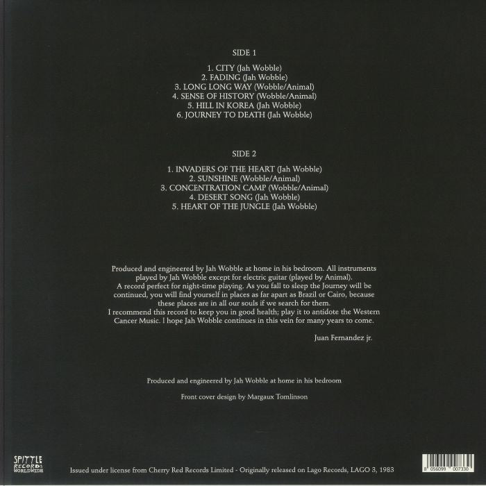Jah Wobble – Jah Wobble’s Bedroom Album (LP, Spittle Records, 2025) Back Cover