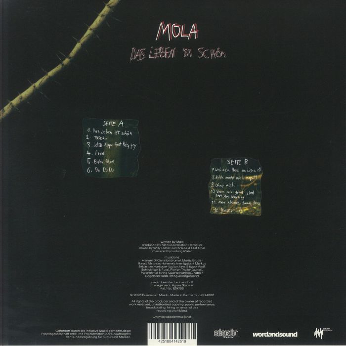 Mola – Das Leben Ist Schön (LP, Transparent Crystal, Eskapaden Musik, 2025) Back Cover