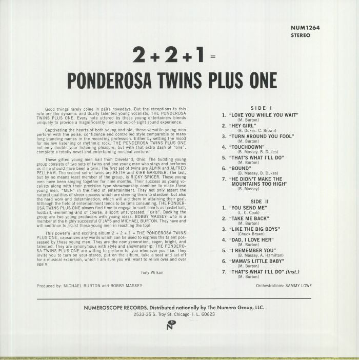 Ponderosa Twins Plus One – 2+2+1= Ponderosa Twins Plus One (LP, Ponderosa Plum, Numero Group, 2022) Back Cover