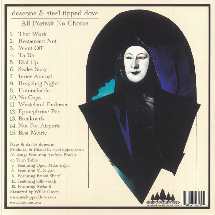 Doseone Steel Tipped Dove – All Portrait, No Chorus (LP, Backwoodz Studioz, 2025) Back Cover
