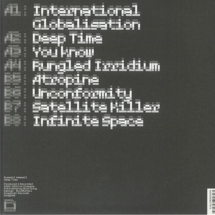Russell Haswell – Deep Time (LP, Diagonal Records, 2025) Back Cover