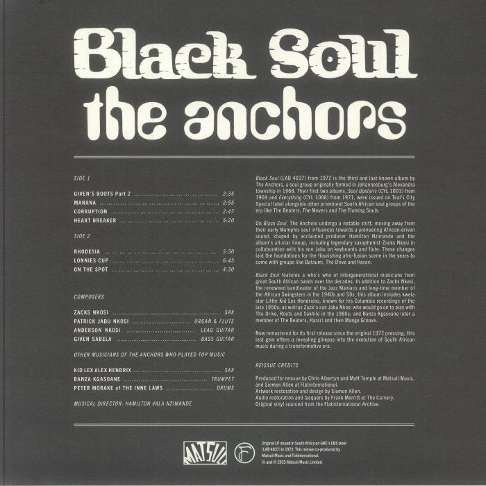 The Anchors – Black Soul (LP, Matsuli Music, 2025) Back Cover