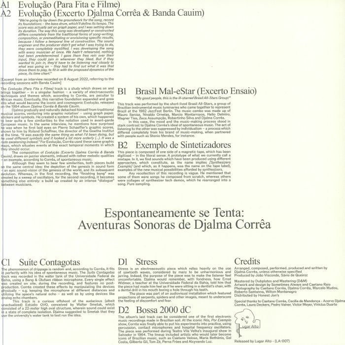 Djalma Correa – Espontaneamente se Tenta: Aventuras Sonoras de Djalma Corrêa (2xLP, Lugar Alto, 2024) Back Cover